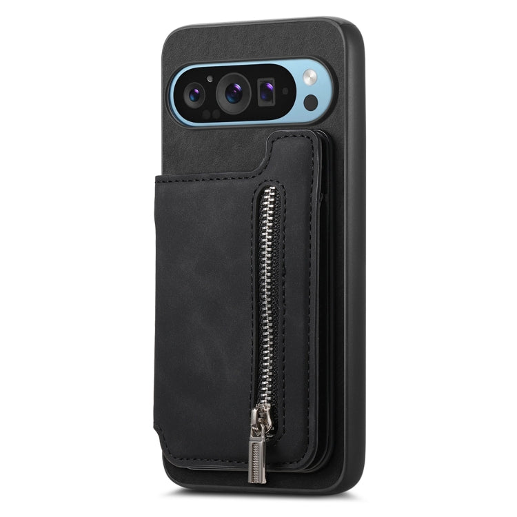 For Google Pixel 8 Retro MagSafe Zipper Wallet Card Bag Back Phone Case(Black) - Google Cases by PMC TechLife | Online Shopping South Africa | PMC TechLife | Buy Now Pay Later Mobicred