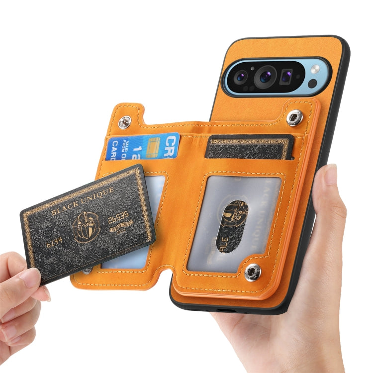 For Google Pixel 7a Retro MagSafe Zipper Wallet Card Bag Back Phone Case(Yellow) - free shipping - PMC TechLife - Order now!