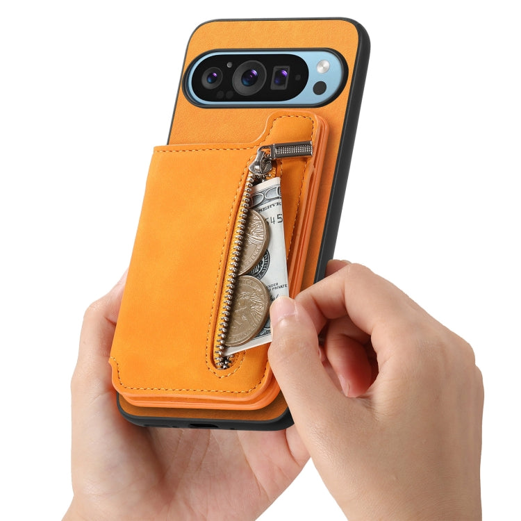 For Google Pixel 7a Retro MagSafe Zipper Wallet Card Bag Back Phone Case(Yellow) - free shipping - PMC TechLife - Order now!