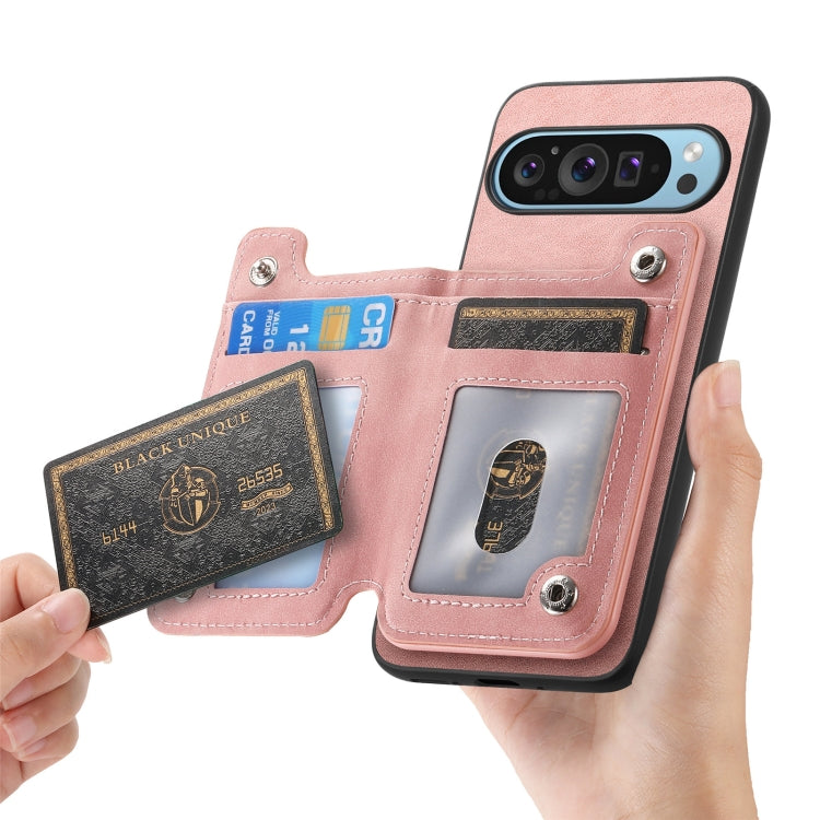 For Google Pixel 7a Retro MagSafe Zipper Wallet Card Bag Back Phone Case(Pink) - Google Cases by PMC TechLife | Online Shopping South Africa | PMC TechLife | Buy Now Pay Later Mobicred