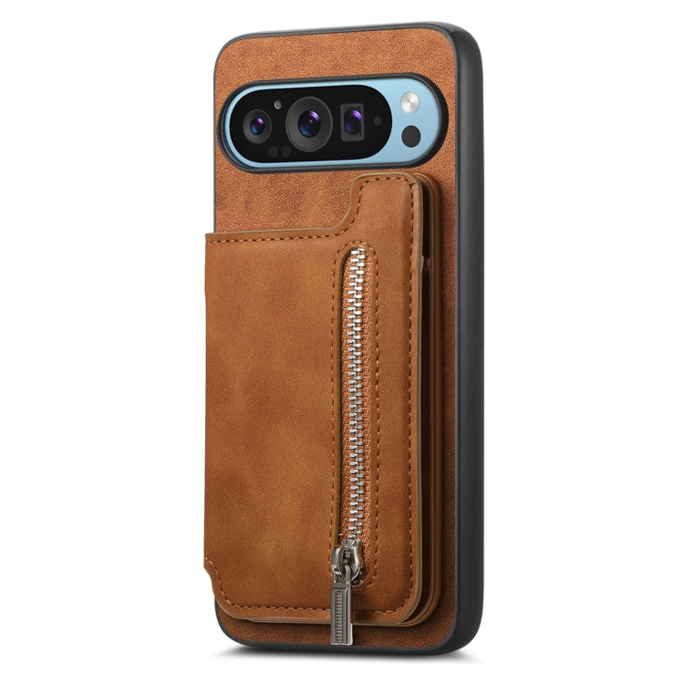 For Google Pixel 7a Retro MagSafe Zipper Wallet Card Bag Back Phone Case(Brown) - Google Cases by PMC TechLife | Online Shopping South Africa | PMC TechLife | Buy Now Pay Later Mobicred