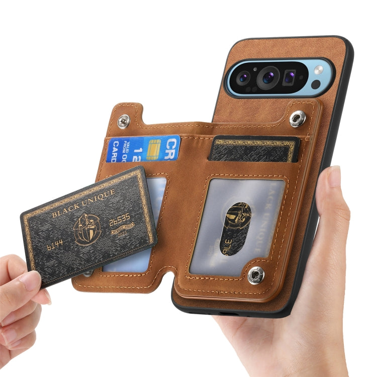 For Google Pixel 7a Retro MagSafe Zipper Wallet Card Bag Back Phone Case(Brown) - Google Cases by PMC TechLife | Online Shopping South Africa | PMC TechLife | Buy Now Pay Later Mobicred