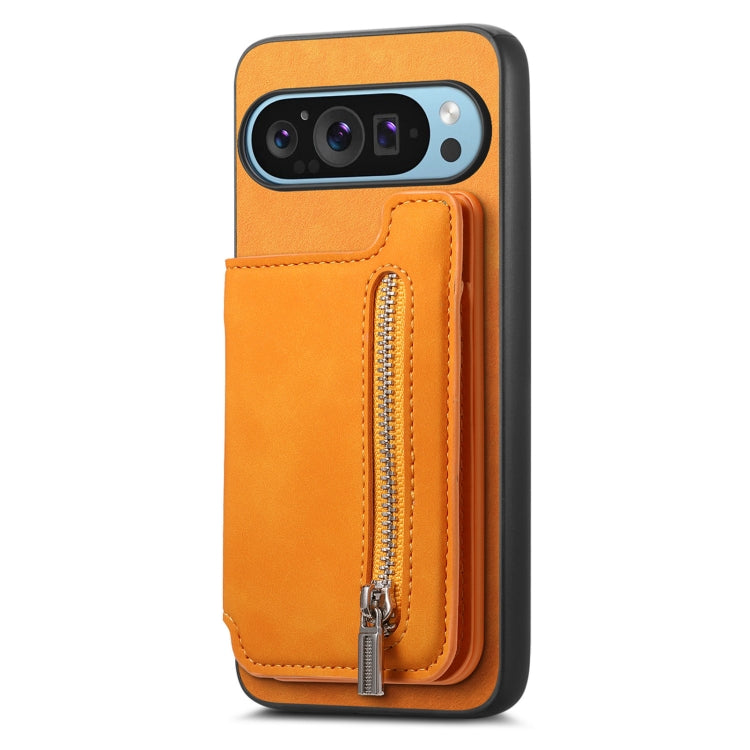 For Google Pixel 7 Pro Retro MagSafe Zipper Wallet Card Bag Back Phone Case(Yellow) - Google Cases by PMC TechLife | Online Shopping South Africa | PMC TechLife | Buy Now Pay Later Mobicred