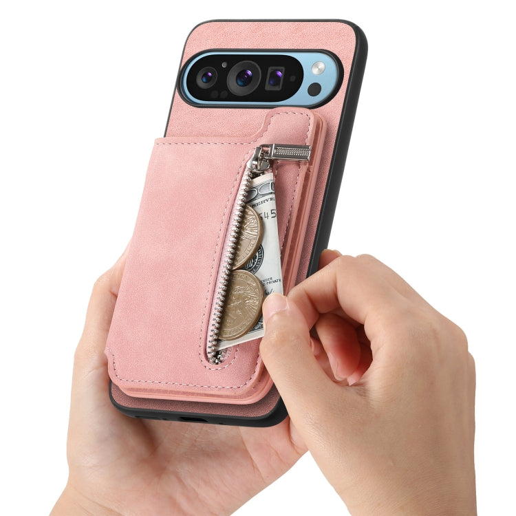 For Google Pixel 7 Pro Retro MagSafe Zipper Wallet Card Bag Back Phone Case(Pink) - Google Cases by PMC TechLife | Online Shopping South Africa | PMC TechLife | Buy Now Pay Later Mobicred