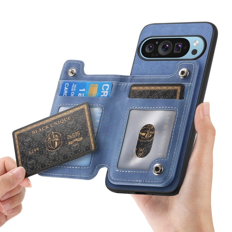 For Google Pixel 7 Retro MagSafe Zipper Wallet Card Bag Back Phone Case(Blue) - Google Cases by PMC TechLife | Online Shopping South Africa | PMC TechLife | Buy Now Pay Later Mobicred