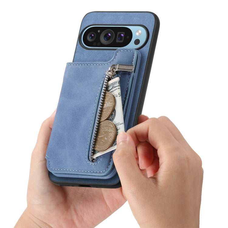 For Google Pixel 7 Retro MagSafe Zipper Wallet Card Bag Back Phone Case(Blue) - Google Cases by PMC TechLife | Online Shopping South Africa | PMC TechLife | Buy Now Pay Later Mobicred
