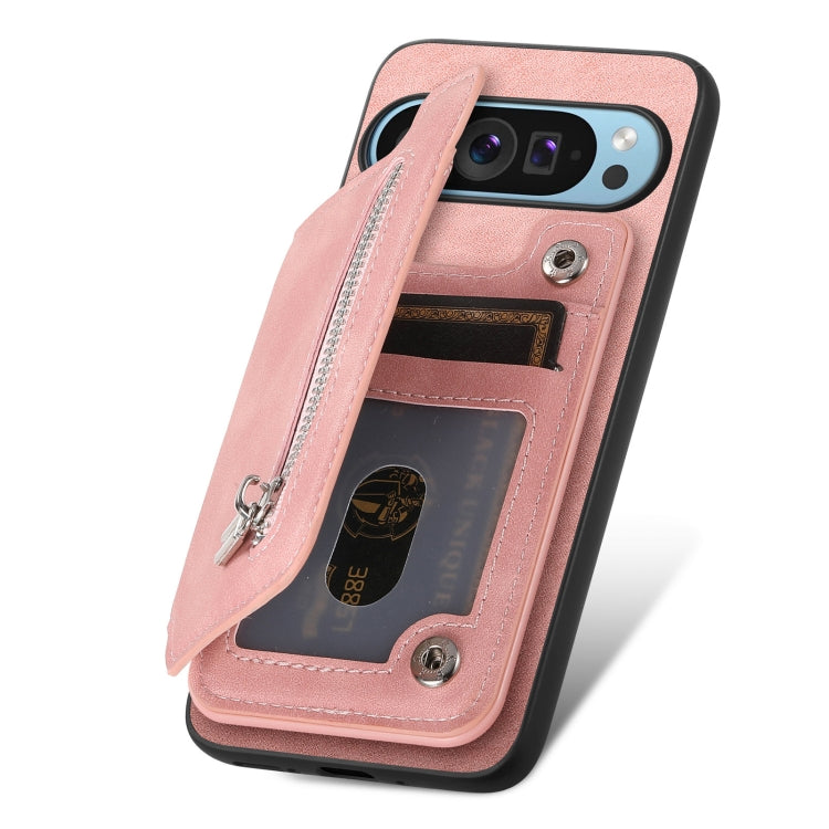 For Google Pixel 7 Retro MagSafe Zipper Wallet Card Bag Back Phone Case(Pink) - Google Cases by PMC TechLife | Online Shopping South Africa | PMC TechLife | Buy Now Pay Later Mobicred