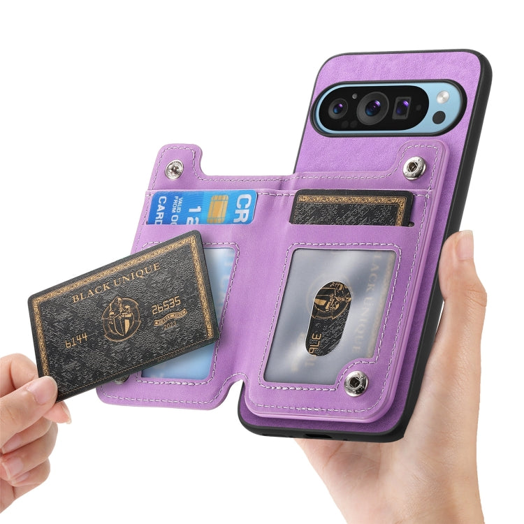 For Google Pixel 7 Retro MagSafe Zipper Wallet Card Bag Back Phone Case(Purple) - Google Cases by PMC TechLife | Online Shopping South Africa | PMC TechLife | Buy Now Pay Later Mobicred
