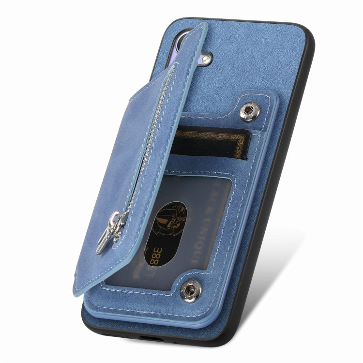 For Huawei Pura 70 Pro+ Retro MagSafe Zipper Wallet Card Bag Back Phone Case(Blue) - Huawei Cases by PMC Jewellery | Online Shopping South Africa | PMC Jewellery | Buy Now Pay Later Mobicred
