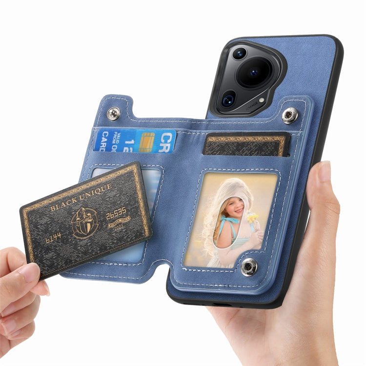 For Huawei Pura 70 Pro+ Retro MagSafe Zipper Wallet Card Bag Back Phone Case(Blue) - Huawei Cases by PMC Jewellery | Online Shopping South Africa | PMC Jewellery | Buy Now Pay Later Mobicred