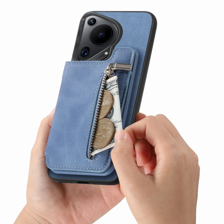 For Huawei Pura 70 Pro+ Retro MagSafe Zipper Wallet Card Bag Back Phone Case(Blue) - Huawei Cases by PMC Jewellery | Online Shopping South Africa | PMC Jewellery | Buy Now Pay Later Mobicred