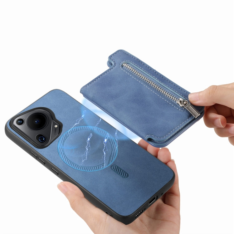 For Huawei Pura 70 Pro+ Retro MagSafe Zipper Wallet Card Bag Back Phone Case(Blue) - Huawei Cases by PMC Jewellery | Online Shopping South Africa | PMC Jewellery | Buy Now Pay Later Mobicred