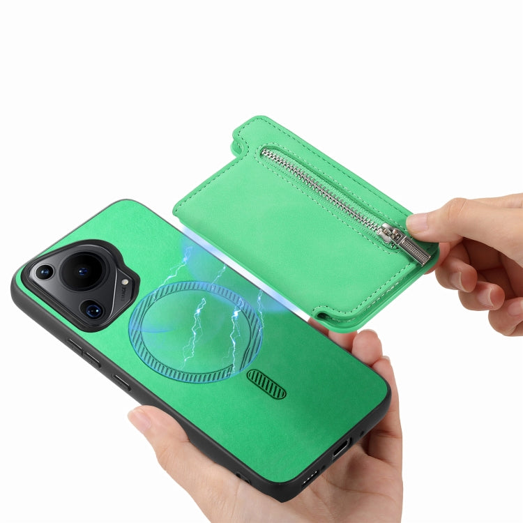 For Huawei Pura 70 Pro+ Retro MagSafe Zipper Wallet Card Bag Back Phone Case(Green) - Huawei Cases by PMC Jewellery | Online Shopping South Africa | PMC Jewellery | Buy Now Pay Later Mobicred