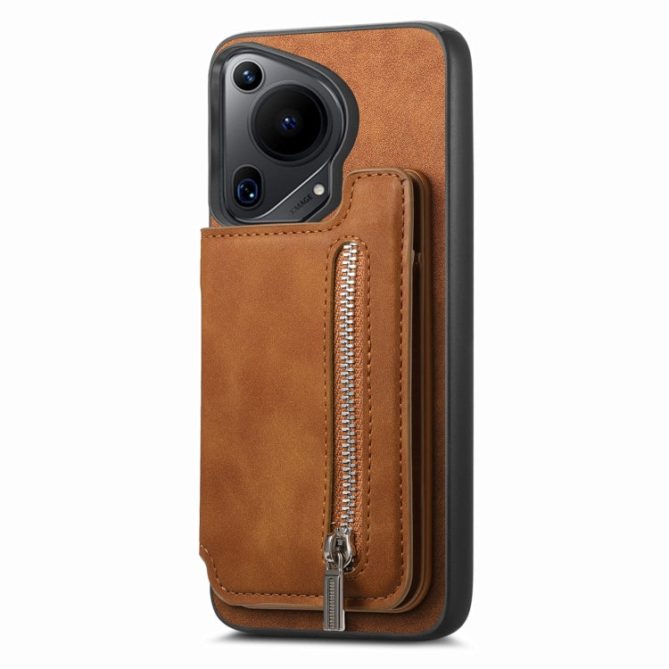 For Huawei Pura 70 Pro+ Retro MagSafe Zipper Wallet Card Bag Back Phone Case(Brown) - Huawei Cases by PMC Jewellery | Online Shopping South Africa | PMC Jewellery | Buy Now Pay Later Mobicred