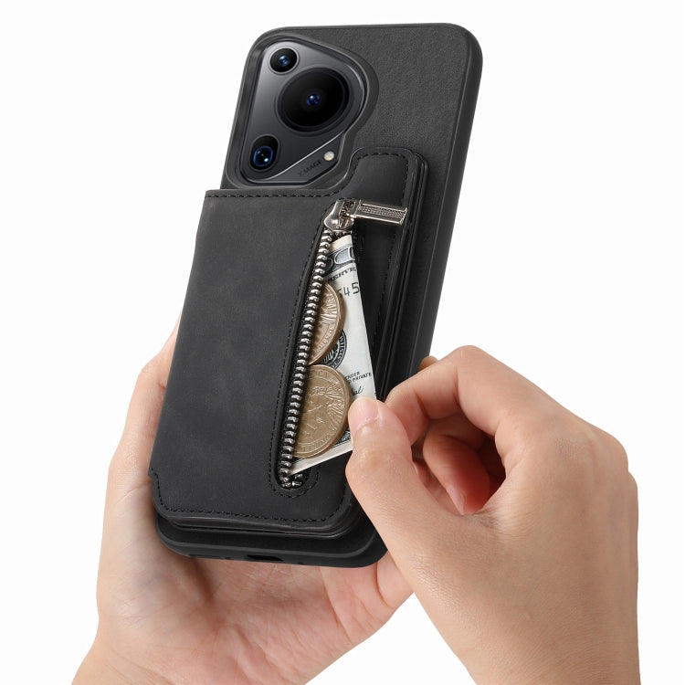 For Huawei Pura 70 Pro+ Retro MagSafe Zipper Wallet Card Bag Back Phone Case(Black) - Huawei Cases by PMC Jewellery | Online Shopping South Africa | PMC Jewellery | Buy Now Pay Later Mobicred