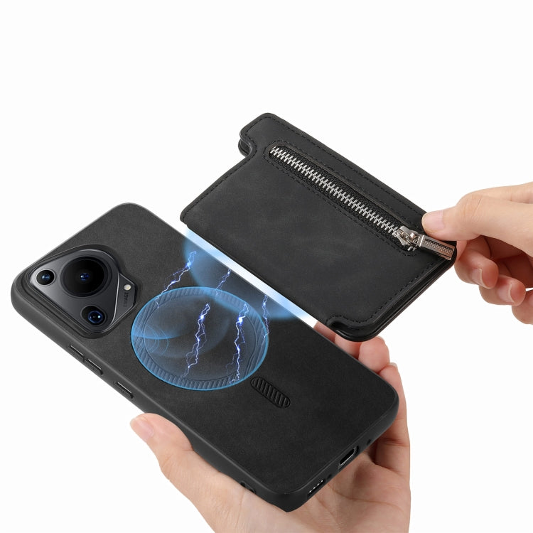 For Huawei Pura 70 Pro+ Retro MagSafe Zipper Wallet Card Bag Back Phone Case(Black) - Huawei Cases by PMC Jewellery | Online Shopping South Africa | PMC Jewellery | Buy Now Pay Later Mobicred