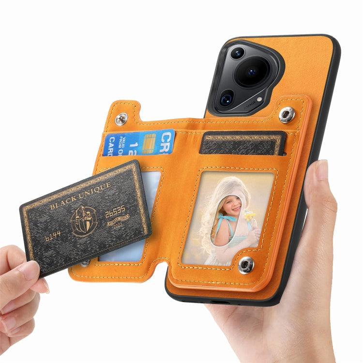 For Huawei Pura 70 Ultra Retro MagSafe Zipper Wallet Card Bag Back Phone Case(Yellow) - Huawei Cases by PMC Jewellery | Online Shopping South Africa | PMC Jewellery | Buy Now Pay Later Mobicred