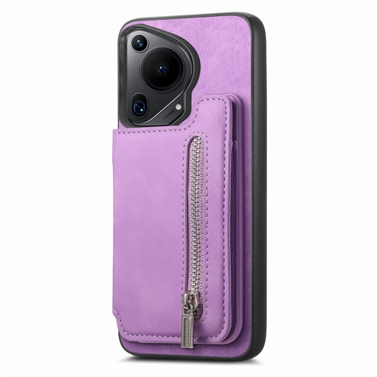 For Huawei Pura 70 Ultra Retro MagSafe Zipper Wallet Card Bag Back Phone Case(Purple) - Huawei Cases by PMC Jewellery | Online Shopping South Africa | PMC Jewellery | Buy Now Pay Later Mobicred