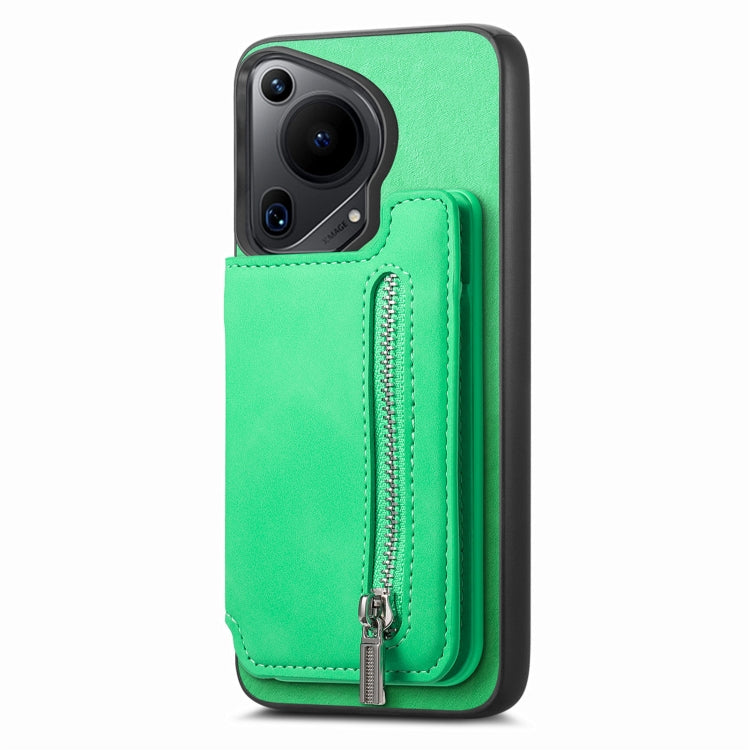 For Huawei Pura 70 Ultra Retro MagSafe Zipper Wallet Card Bag Back Phone Case(Green) - Huawei Cases by PMC Jewellery | Online Shopping South Africa | PMC Jewellery | Buy Now Pay Later Mobicred