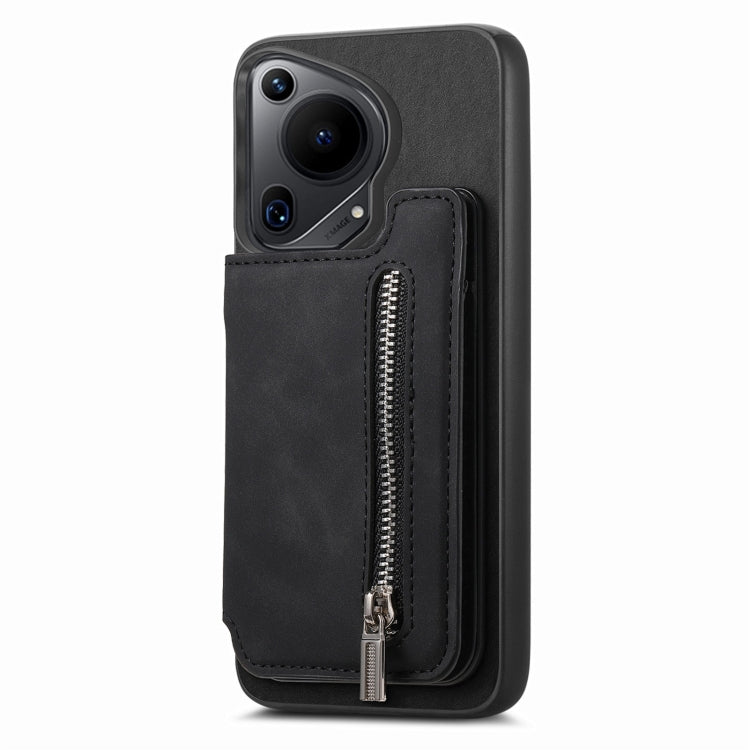 For Huawei Pura 70 Ultra Retro MagSafe Zipper Wallet Card Bag Back Phone Case(Black) - Huawei Cases by PMC Jewellery | Online Shopping South Africa | PMC Jewellery | Buy Now Pay Later Mobicred