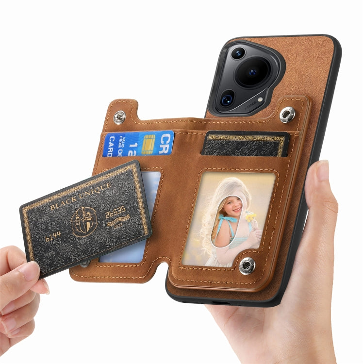 For Huawei Pura 70 Pro Retro MagSafe Zipper Wallet Card Bag Back Phone Case(Brown) - Huawei Cases by PMC Jewellery | Online Shopping South Africa | PMC Jewellery | Buy Now Pay Later Mobicred