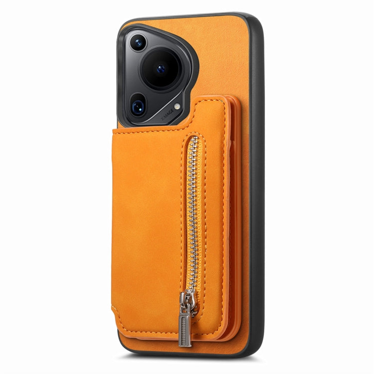 For Huawei Pura 70 Retro MagSafe Zipper Wallet Card Bag Back Phone Case(Yellow) - Huawei Cases by PMC Jewellery | Online Shopping South Africa | PMC Jewellery | Buy Now Pay Later Mobicred