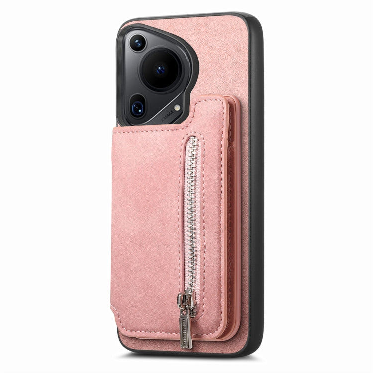For Huawei Pura 70 Retro MagSafe Zipper Wallet Card Bag Back Phone Case(Pink) - Huawei Cases by PMC Jewellery | Online Shopping South Africa | PMC Jewellery | Buy Now Pay Later Mobicred