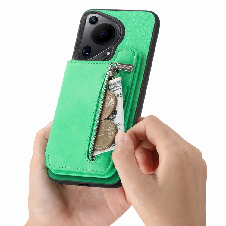 For Huawei Pura 70 Retro MagSafe Zipper Wallet Card Bag Back Phone Case(Green) - Huawei Cases by PMC Jewellery | Online Shopping South Africa | PMC Jewellery | Buy Now Pay Later Mobicred
