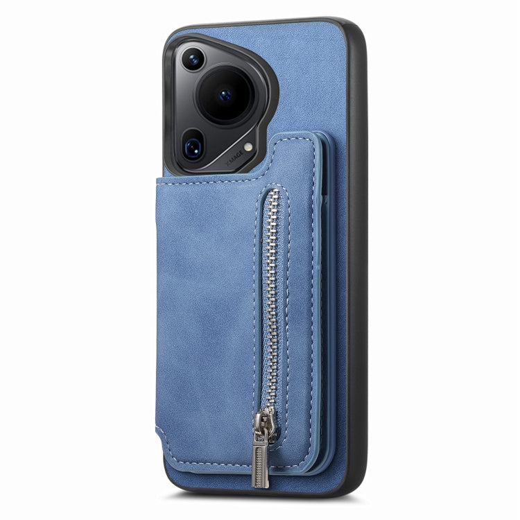 For Huawei nova 12 / 13 Retro MagSafe Zipper Wallet Card Bag Back Phone Case(Blue) - Huawei Cases by PMC TechLife | Online Shopping South Africa | PMC TechLife | Buy Now Pay Later Mobicred