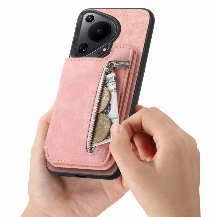 For Huawei nova 12 / 13 Retro MagSafe Zipper Wallet Card Bag Back Phone Case(Pink) - Huawei Cases by PMC TechLife | Online Shopping South Africa | PMC TechLife | Buy Now Pay Later Mobicred