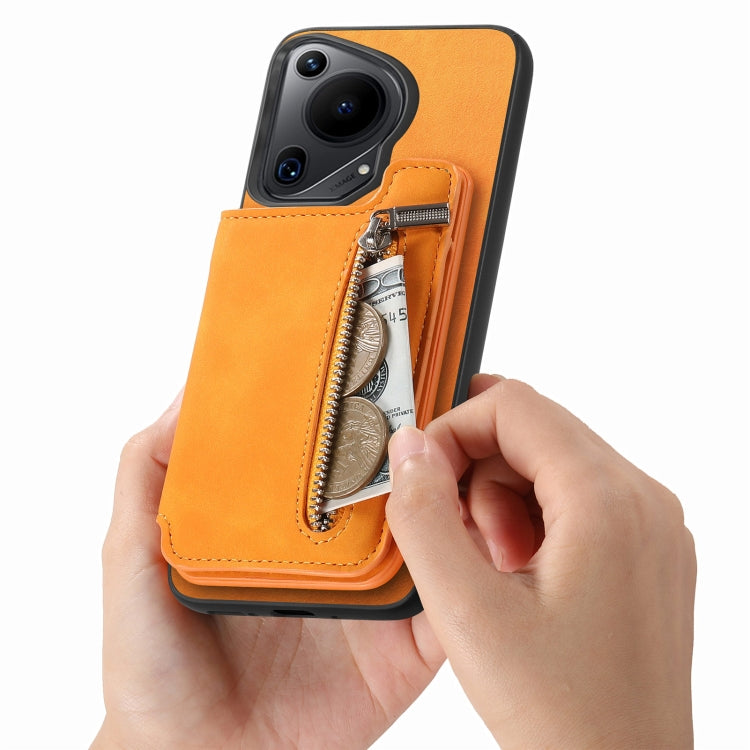 For Huawei nova 13 Pro Retro MagSafe Zipper Wallet Card Bag Back Phone Case(Yellow) - Huawei Cases by PMC TechLife | Online Shopping South Africa | PMC TechLife | Buy Now Pay Later Mobicred