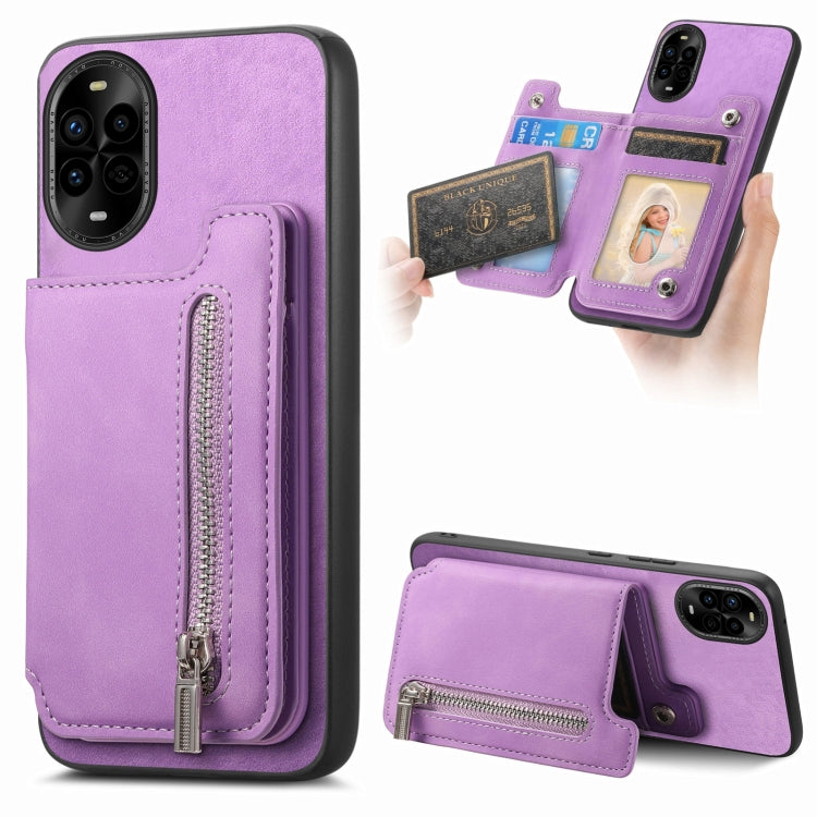 For Huawei nova 13 Pro Retro MagSafe Zipper Wallet Card Bag Back Phone Case(Purple) - Huawei Cases by PMC TechLife | Online Shopping South Africa | PMC TechLife | Buy Now Pay Later Mobicred