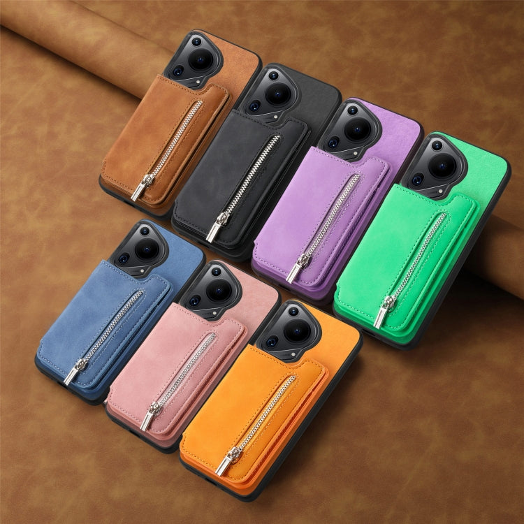 For Huawei Pura 70 Retro MagSafe Zipper Wallet Card Bag Back Phone Case(Green) - Huawei Cases by PMC Jewellery | Online Shopping South Africa | PMC Jewellery | Buy Now Pay Later Mobicred