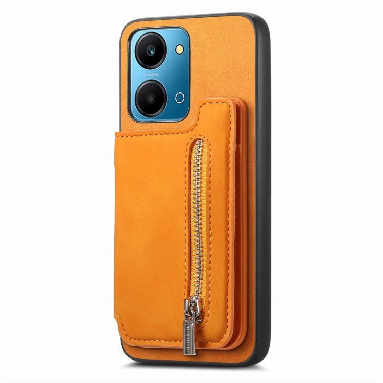 For Honor X8b Retro MagSafe Zipper Wallet Card Bag Back Phone Case(Yellow) - Honor Cases by PMC TechLife | Online Shopping South Africa | PMC TechLife | Buy Now Pay Later Mobicred