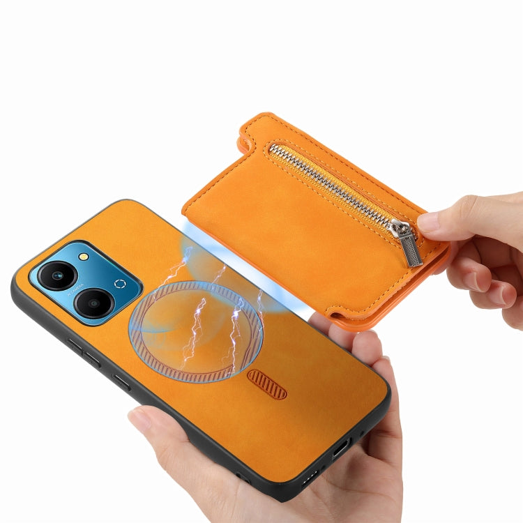 For Honor X8b Retro MagSafe Zipper Wallet Card Bag Back Phone Case(Yellow) - Honor Cases by PMC TechLife | Online Shopping South Africa | PMC TechLife | Buy Now Pay Later Mobicred