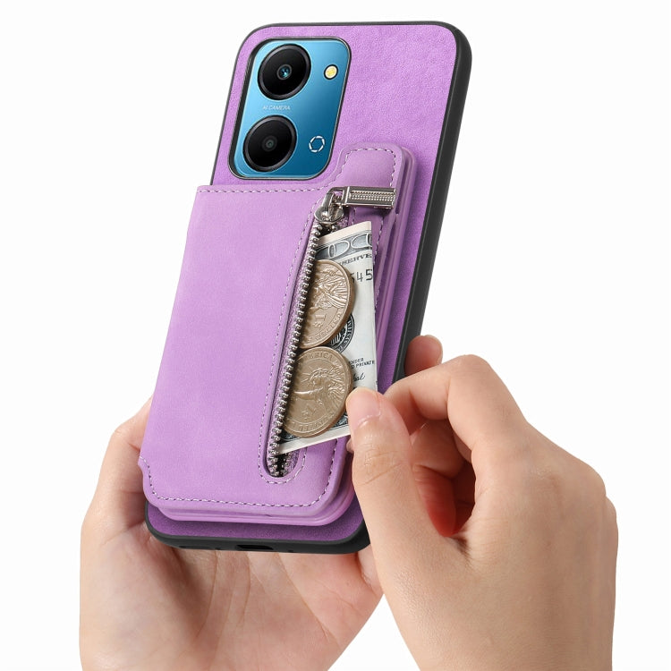 For Honor X8b Retro MagSafe Zipper Wallet Card Bag Back Phone Case(Purple) - Honor Cases by PMC TechLife | Online Shopping South Africa | PMC TechLife | Buy Now Pay Later Mobicred