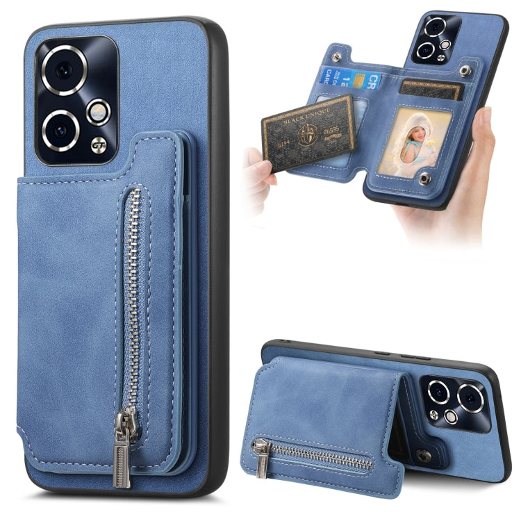 For Honor 90 GT 5G Retro MagSafe Zipper Wallet Card Bag Back Phone Case(Blue) - Honor Cases by PMC TechLife | Online Shopping South Africa | PMC TechLife | Buy Now Pay Later Mobicred