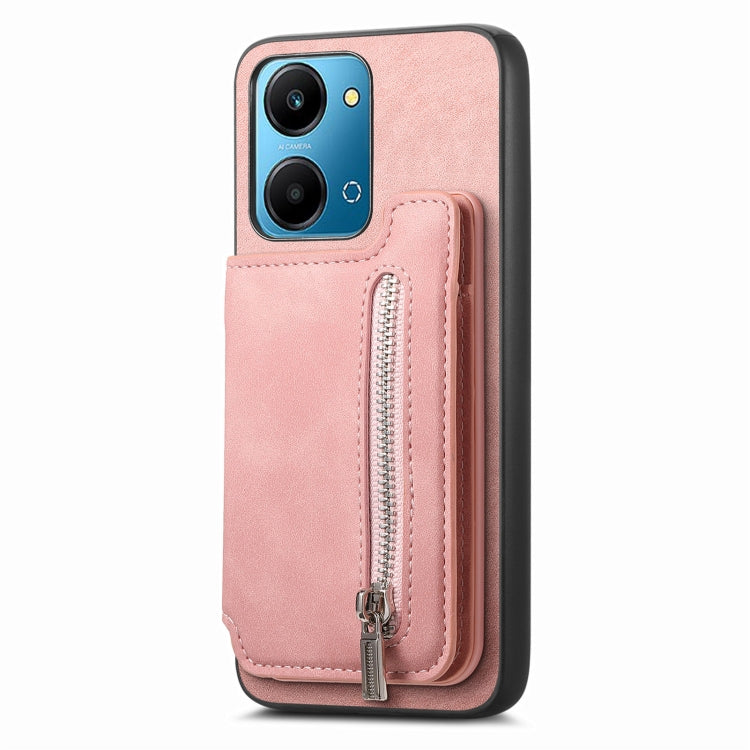 For Honor 90 GT 5G Retro MagSafe Zipper Wallet Card Bag Back Phone Case(Pink) - Honor Cases by PMC TechLife | Online Shopping South Africa | PMC TechLife | Buy Now Pay Later Mobicred