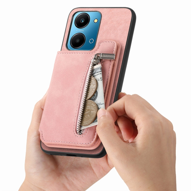 For Honor 90 GT 5G Retro MagSafe Zipper Wallet Card Bag Back Phone Case(Pink) - Honor Cases by PMC TechLife | Online Shopping South Africa | PMC TechLife | Buy Now Pay Later Mobicred