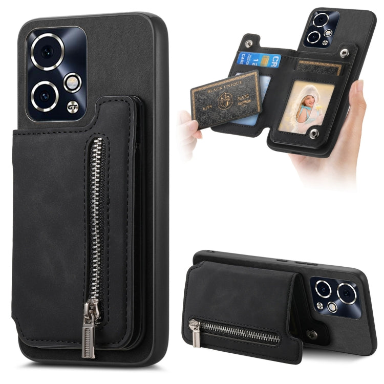 For Honor 90 GT 5G Retro MagSafe Zipper Wallet Card Bag Back Phone Case(Black) - Honor Cases by PMC TechLife | Online Shopping South Africa | PMC TechLife | Buy Now Pay Later Mobicred