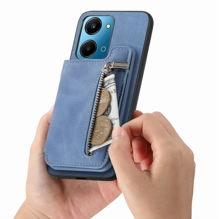 For Honor 100 Pro Retro MagSafe Zipper Wallet Card Bag Back Phone Case(Blue) - Honor Cases by PMC TechLife | Online Shopping South Africa | PMC TechLife | Buy Now Pay Later Mobicred