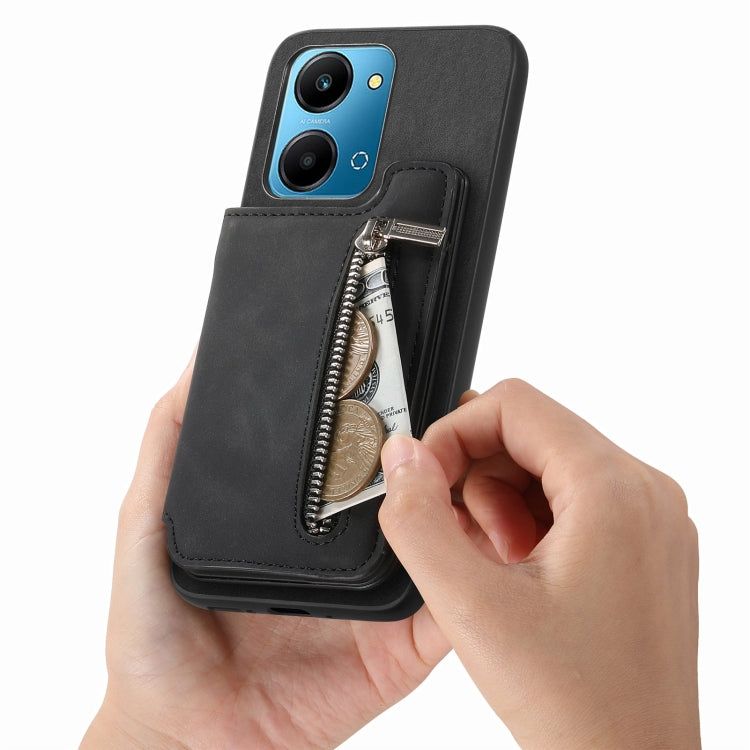 For Honor 100 Pro Retro MagSafe Zipper Wallet Card Bag Back Phone Case(Black) - Honor Cases by PMC TechLife | Online Shopping South Africa | PMC TechLife | Buy Now Pay Later Mobicred