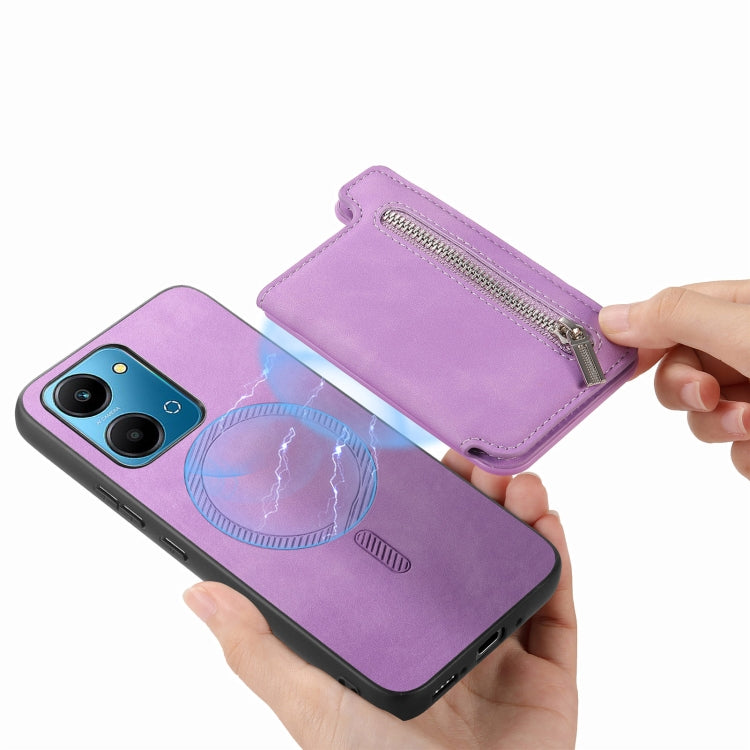 For Honor 100 Retro MagSafe Zipper Wallet Card Bag Back Phone Case(Purple) - free shipping - PMC TechLife - Order now!