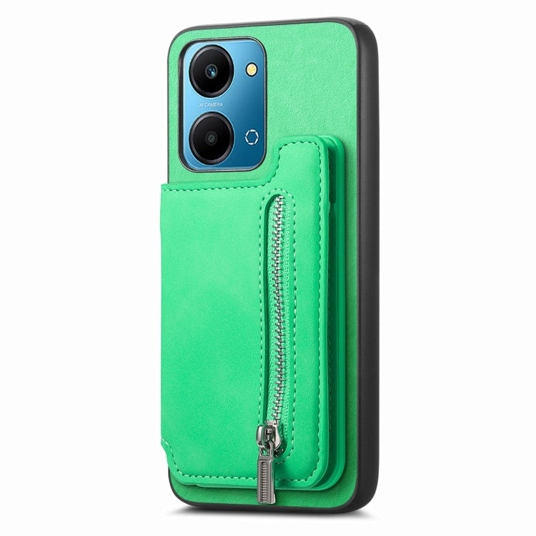 For Honor 100 Retro MagSafe Zipper Wallet Card Bag Back Phone Case(Green) - Honor Cases by PMC TechLife | Online Shopping South Africa | PMC TechLife | Buy Now Pay Later Mobicred