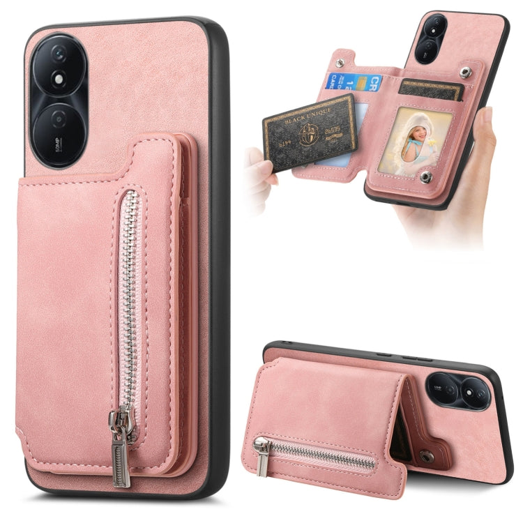 For Honor Play 50 Plus 5G Retro MagSafe Zipper Wallet Card Bag Back Phone Case(Pink) - Honor Cases by PMC TechLife | Online Shopping South Africa | PMC TechLife | Buy Now Pay Later Mobicred
