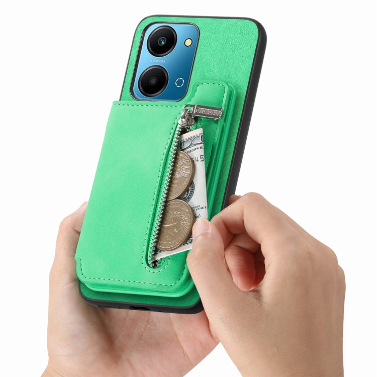 For Honor Play 50 Plus 5G Retro MagSafe Zipper Wallet Card Bag Back Phone Case(Green) - Honor Cases by PMC TechLife | Online Shopping South Africa | PMC TechLife | Buy Now Pay Later Mobicred