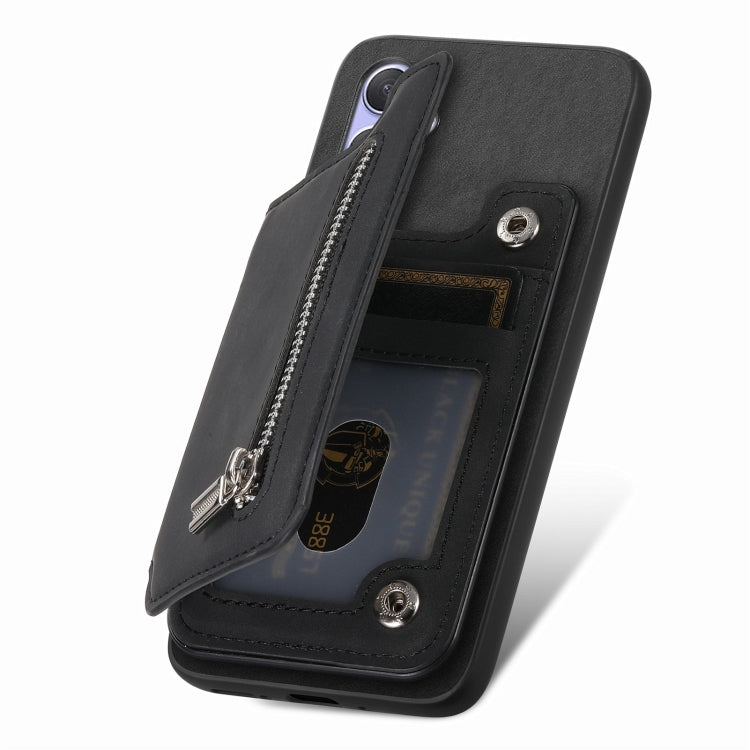 For Honor Play 50 Plus 5G Retro MagSafe Zipper Wallet Card Bag Back Phone Case(Black) - Honor Cases by PMC TechLife | Online Shopping South Africa | PMC TechLife | Buy Now Pay Later Mobicred
