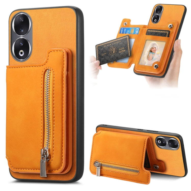 For Honor 90 Pro 5G Retro MagSafe Zipper Wallet Card Bag Back Phone Case(Yellow) - Honor Cases by PMC TechLife | Online Shopping South Africa | PMC TechLife | Buy Now Pay Later Mobicred
