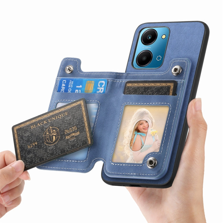 For Honor 90 Pro 5G Retro MagSafe Zipper Wallet Card Bag Back Phone Case(Blue) - Honor Cases by PMC TechLife | Online Shopping South Africa | PMC TechLife | Buy Now Pay Later Mobicred