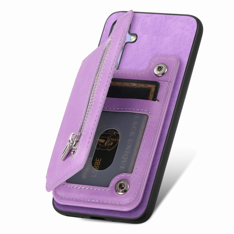 For Honor 90 Pro 5G Retro MagSafe Zipper Wallet Card Bag Back Phone Case(Purple) - Honor Cases by PMC TechLife | Online Shopping South Africa | PMC TechLife | Buy Now Pay Later Mobicred